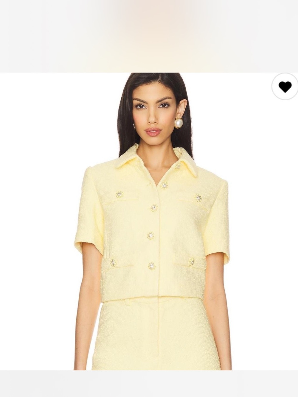 Astr Cropped Pale Yellow Tweed Short-Sleeve Jacket